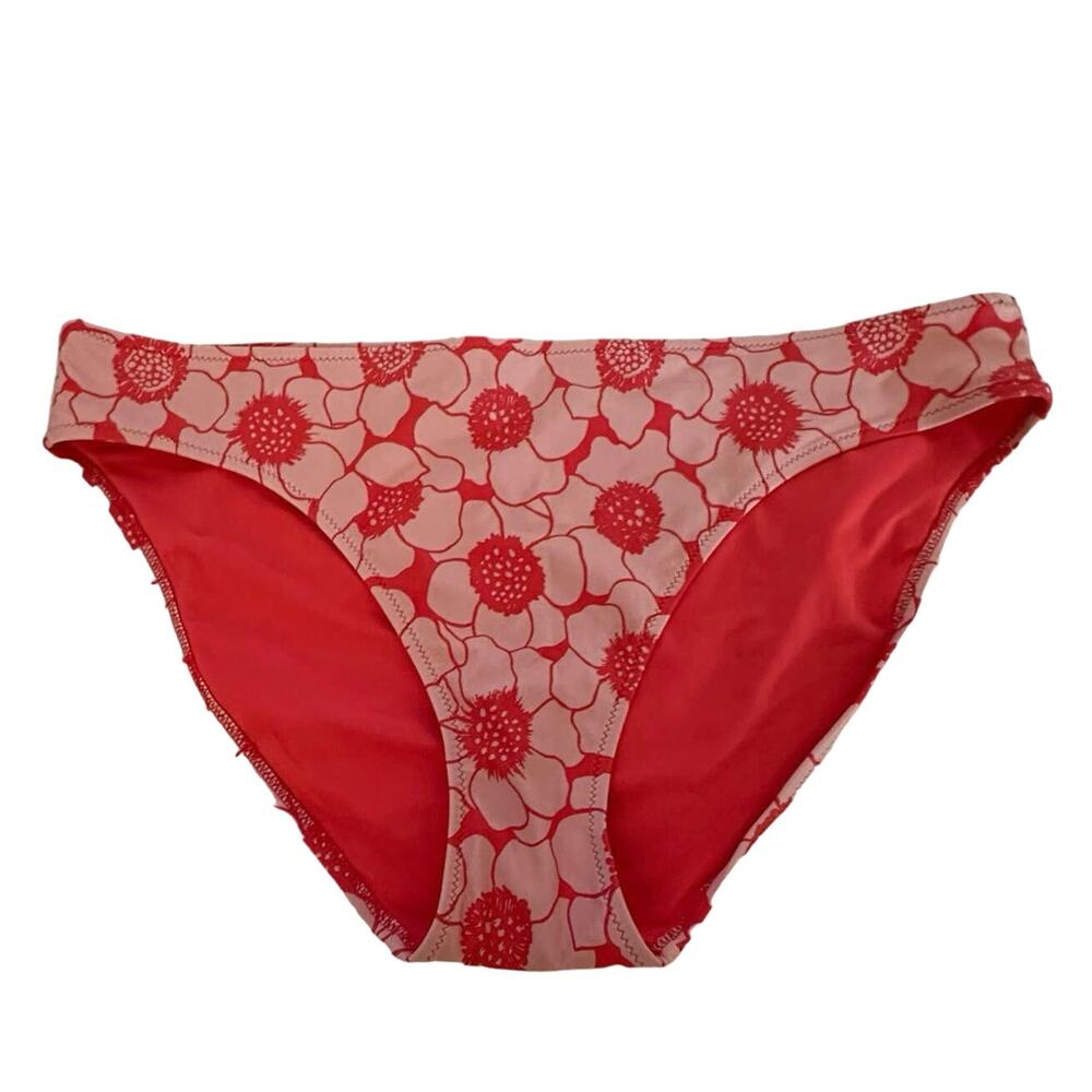 Aerie Womens Size XL Swim Bikini Bottoms Red White Floral Print High Cut NWT